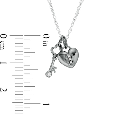 Diamond Accent Heart Lock and Key Pendant in Sterling Silver with Black Rhodium