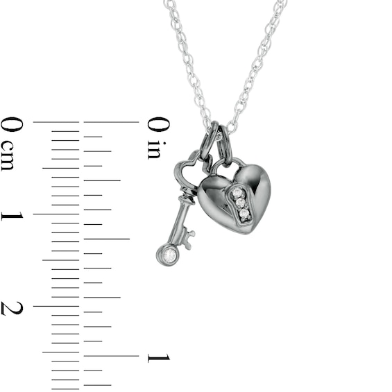 Diamond Accent Heart Lock and Key Pendant in Sterling Silver with Black Rhodium