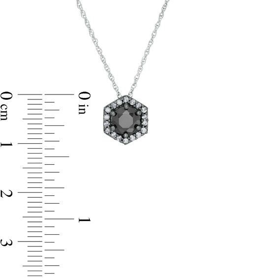 1.23 CT. T.W. Enhanced Black and White Diamond Hexagonal Frame Pendant in 10K White Gold with Black Rhodium