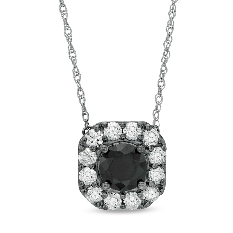 2.80 CT. T.W. Enhanced Black and White Diamond Octagonal Frame Necklace in 10K White Gold with Black Rhodium|Peoples Jewellers