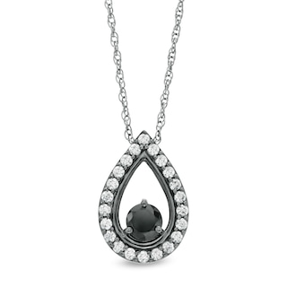 0.95 CT. T.W. Enhanced Black and White Diamond Teardrop Frame Pendant in 10K White Gold with Black Rhodium