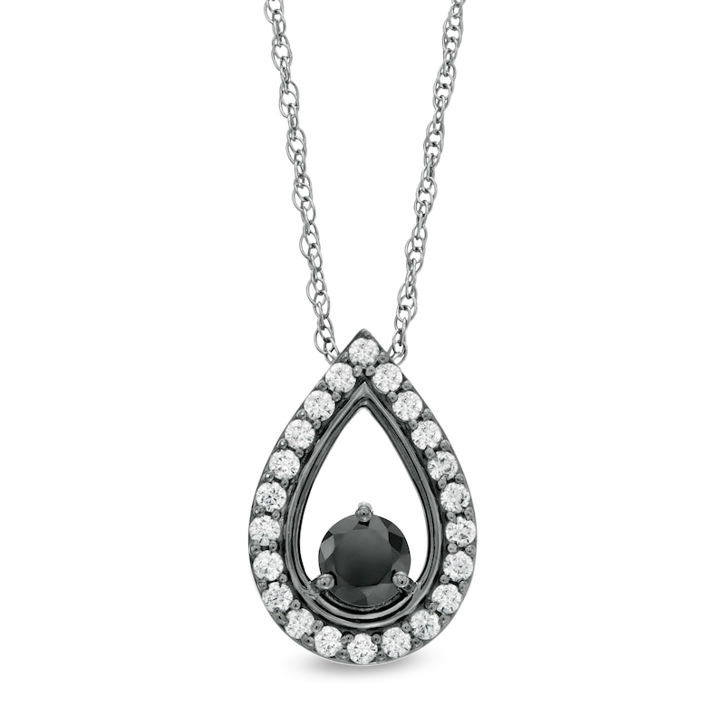 0.95 CT. T.W. Enhanced Black and White Diamond Teardrop Frame Pendant in 10K White Gold with Black Rhodium|Peoples Jewellers