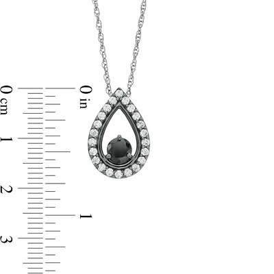 0.95 CT. T.W. Enhanced Black and White Diamond Teardrop Frame Pendant in 10K White Gold with Black Rhodium