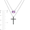 Thumbnail Image 2 of Oval Amethyst and 0.085 CT. T.W. Black Diamond Cross Double Strand Necklace in Sterling Silver