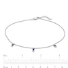 Baguette Lab-Created Blue Sapphire Three Stone Charm Station Anklet in Sterling Silver - 10"