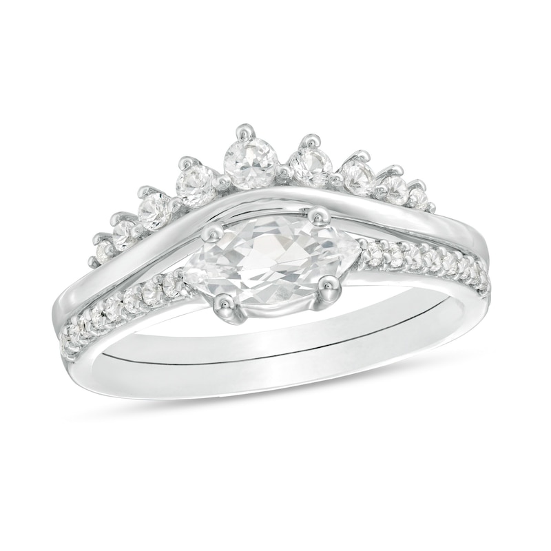 Marquise Lab-Created White Sapphire Crown Bridal Set in Sterling Silver