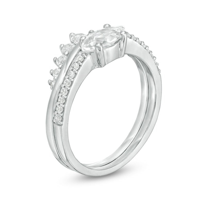 Marquise Lab-Created White Sapphire Crown Bridal Set in Sterling Silver