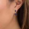 Thumbnail Image 1 of Oval Lab-Created Blue and White Sapphire Accent Double Drop Earrings in Sterling Silver