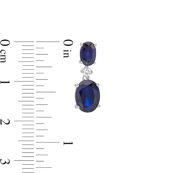 Oval Lab-Created Blue and White Sapphire Accent Double Drop Earrings in Sterling Silver