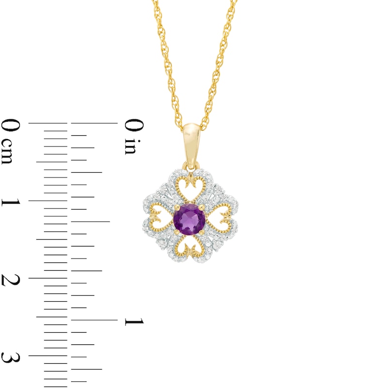 4.0mm Amethyst and 0.085 CT. T.W. Diamond Vintage-Style Heart-Shaped Four-Leaf Clover Pendant in 10K Gold|Peoples Jewellers