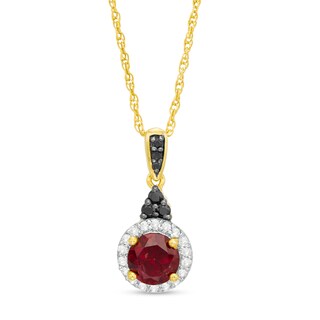 6.0mm Garnet; Lab-Created White Sapphire and 0.065 CT. T.W. Black Diamond Pendant in Sterling Silver and 14K GP