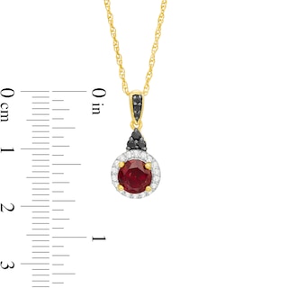 6.0mm Garnet; Lab-Created White Sapphire and 0.065 CT. T.W. Black Diamond Pendant in Sterling Silver and 14K GP