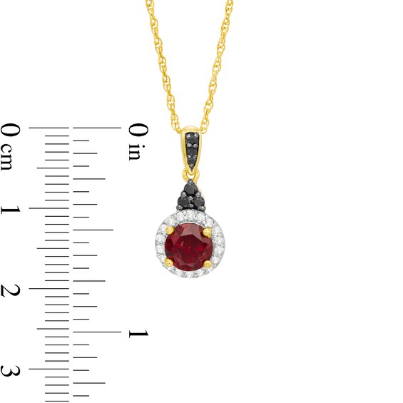 6.0mm Garnet; Lab-Created White Sapphire and 0.065 CT. T.W. Black Diamond Pendant in Sterling Silver and 14K GP