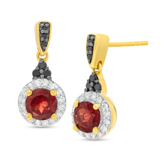 Garnet, Lab-Created White Sapphire and 0.085 CT. T.W. Black Diamond Earrings in Sterling Silver with 14K GP