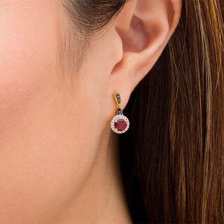 Garnet, Lab-Created White Sapphire and 0.085 CT. T.W. Black Diamond Earrings in Sterling Silver with 14K GP