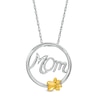 Cursive "Mom" and Paw Print Circle Frame Pendant in Sterling Silver and 10K Gold