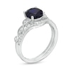 7.5mm Lab-Created Blue Sapphire and 0.15 CT. T.W. Diamond Geometric Bridal Set in Sterling Silver