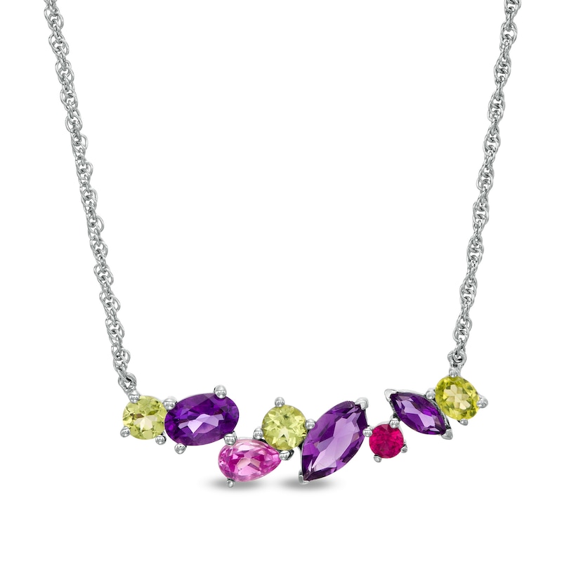 Multi-Gemstone Scatter Bar Necklace in Sterling Silver|Peoples Jewellers