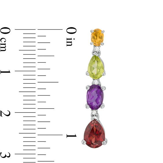 Pear-Shaped and Oval Multi-Gemstone and Lab-Created White Sapphire Graduated Linear Drop Earrings in Sterling Silver