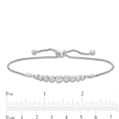 Graduating Bezel-Set Lab-Created White Sapphire Bolo Bracelet in Sterling Silver - 9.5"