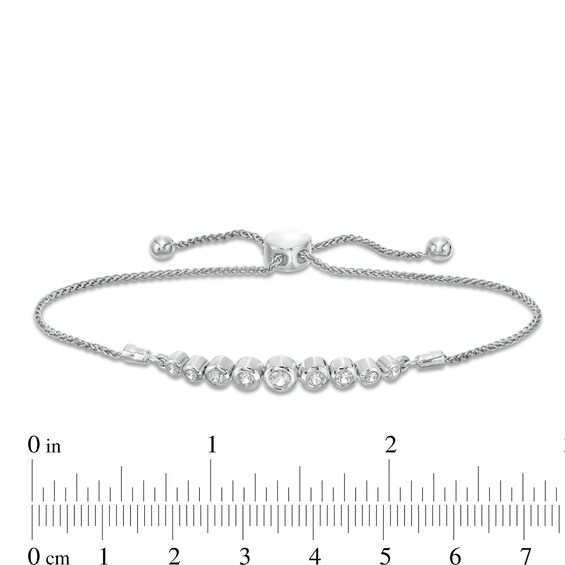 Graduating Bezel-Set Lab-Created White Sapphire Bolo Bracelet in Sterling Silver - 9.5"