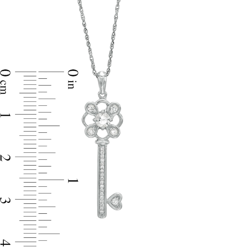 3.6mm Lab-Created White Sapphire Clover-Top and Heart Key Pendant in Sterling Silver|Peoples Jewellers