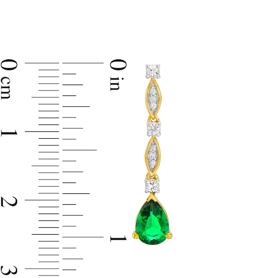 Pear-Shaped Lab-Created Emerald and White Sapphire Marquise Frame Drop Earrings in Sterling Silver with 14K Gold Plate