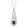 Thumbnail Image 0 of Oval Lab-Created Blue Sapphire and Diamond Accent Cascading Open Flame Pendant in Sterling Silver