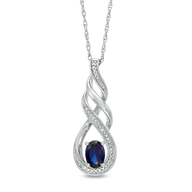 Oval Lab-Created Blue Sapphire and Diamond Accent Cascading Open Flame Pendant in Sterling Silver|Peoples Jewellers