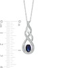 Thumbnail Image 2 of Oval Lab-Created Blue Sapphire and Diamond Accent Cascading Open Flame Pendant in Sterling Silver