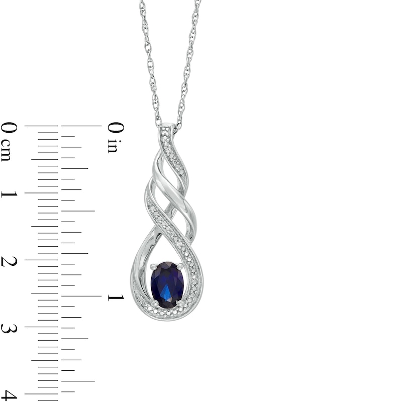 Oval Lab-Created Blue Sapphire and Diamond Accent Cascading Open Flame Pendant in Sterling Silver|Peoples Jewellers