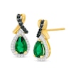 Lab-Created Emerald and 0.116 CT. T.W. Enhanced Black and White Diamond Drop Earrings in Sterling Silver with 14K GP