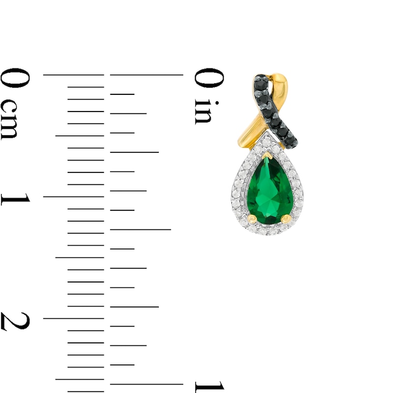 Lab-Created Emerald and 0.116 CT. T.W. Enhanced Black and White Diamond Drop Earrings in Sterling Silver with 14K GP|Peoples Jewellers