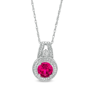 6.0mm Lab-Created Ruby and White Sapphire Beaded Frame Split Bail Pendant in Sterling Silver