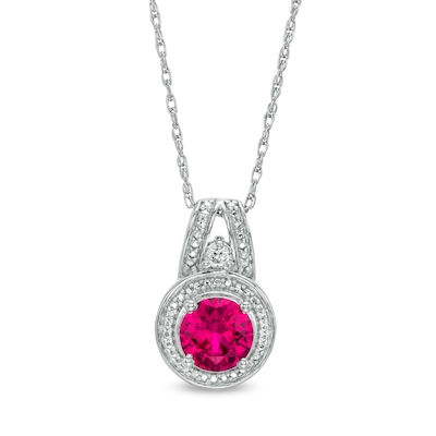 6.0mm Lab-Created Ruby and White Sapphire Beaded Frame Split Bail Pendant in Sterling Silver