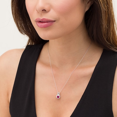 6.0mm Lab-Created Ruby and White Sapphire Beaded Frame Split Bail Pendant in Sterling Silver