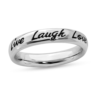 Stackable Expressions™ 4.0mm Black Enamel "Live Laugh Love" Ring in Sterling Silver