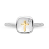 Stackable Expressions™ Diamond Accent Cross Cushion Signet Ring in Sterling Silver and 14K Gold