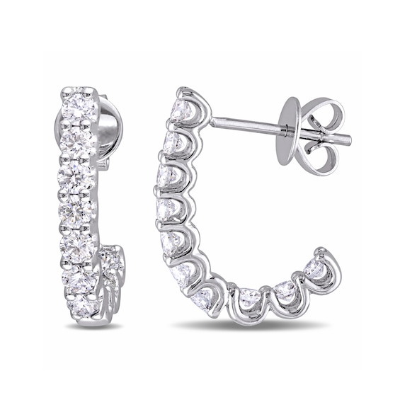 1.00 CT. T.W. Diamond J-Hoop Earrings in 14K White Gold (H/SI2)