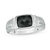 Thumbnail Image 0 of Men's Sideways Cushion-Cut Onyx and Lab-Created White Sapphire Collar Ring in Sterling Silver