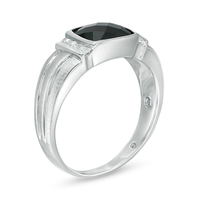 Men's Sideways Cushion-Cut Onyx and Lab-Created White Sapphire Collar Ring in Sterling Silver