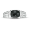 Men's Sideways Cushion-Cut Onyx and Lab-Created White Sapphire Collar Ring in Sterling Silver