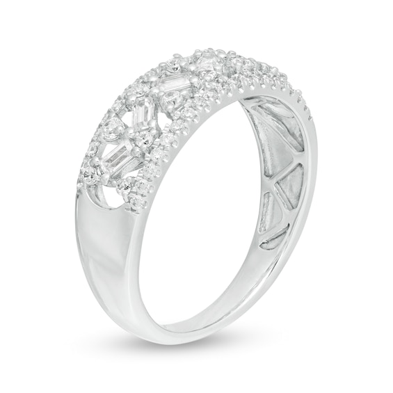 0.45 CT. T.W. Baguette and Round Diamond Lattice Anniversary Ring in 14K White Gold