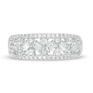 0.45 CT. T.W. Baguette and Round Diamond Lattice Anniversary Ring in 14K White Gold