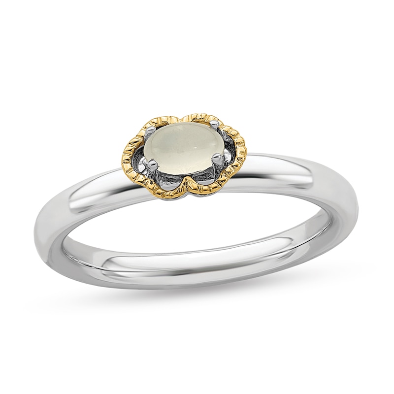 Stackable Expressions™ Oval Moonstone Scallop Frame Ring in Sterling Silver and 14K Gold|Peoples Jewellers