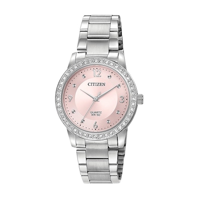 Ladies' Citizen Quartz Crystal Accent Watch with Pink Dial (Model: EL3090-81X)