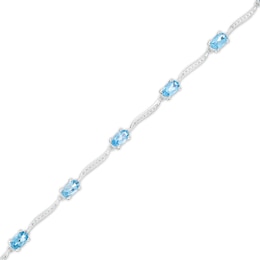 Oval Swiss Blue Topaz and Diamond Accent Wave Link Bracelet in Sterling Silver - 7.25&quot;