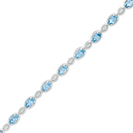 Oval Swiss Blue Topaz and Diamond Accent Vintage-Style Marquise Link Bracelet in Sterling Silver - 7.25&quot;