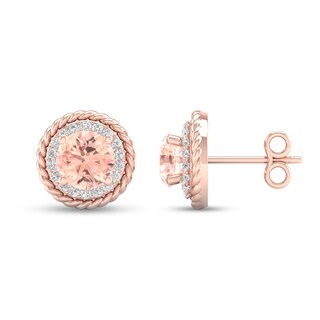 5.0mm Morganite and 0.12 CT. T.W. Diamond Rope Frame Stud Earrings in 10K Rose Gold