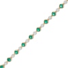 Thumbnail Image 0 of Lab-Created Emerald and Diamond Accent Bead Composite Link Bracelet in Sterling Silver with 14K Gold Plate - 7.25"
